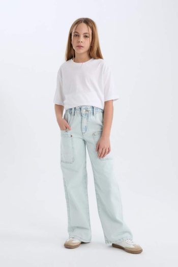 Girls' Paperbag Cargo Wide Leg Cotton Pants