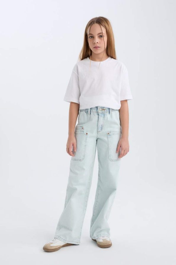 Girls' Paperbag Cargo Wide Leg Cotton Pants