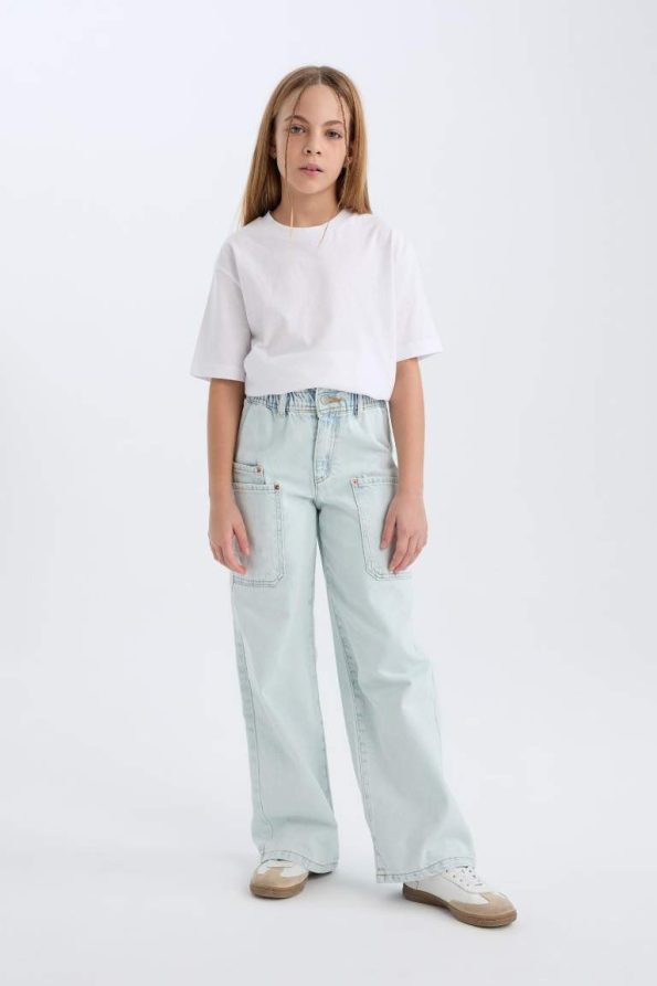 Girls' Paperbag Cargo Wide Leg Cotton Pants