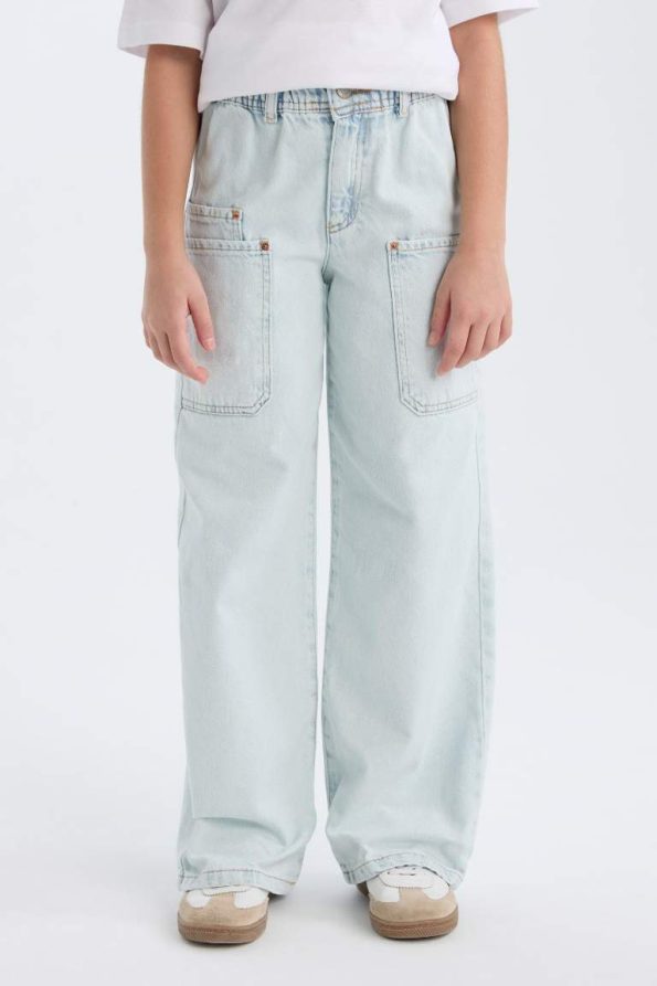 Girls' Paperbag Cargo Wide Leg Cotton Pants