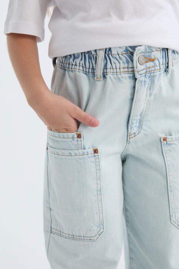 Girls' Paperbag Cargo Wide Leg Cotton Pants