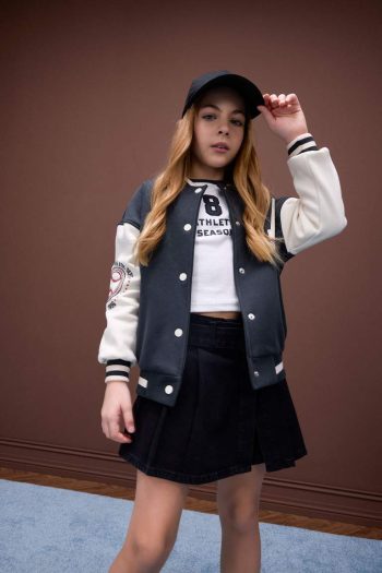 Girls' Printed College Style Soft-Fleece Bomber Jacket