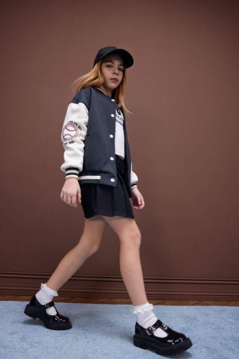 Girls' Printed College Style Soft-Fleece Bomber Jacket