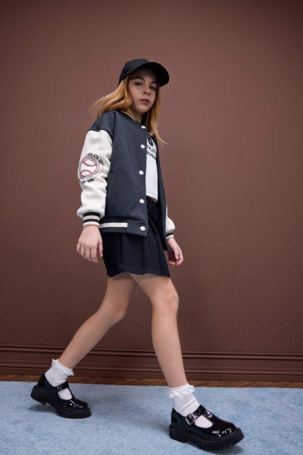 Girls' Printed College Style Soft-Fleece Bomber Jacket