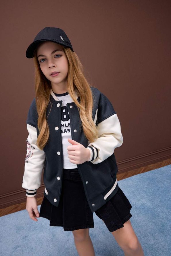 Girls' Printed College Style Soft-Fleece Bomber Jacket