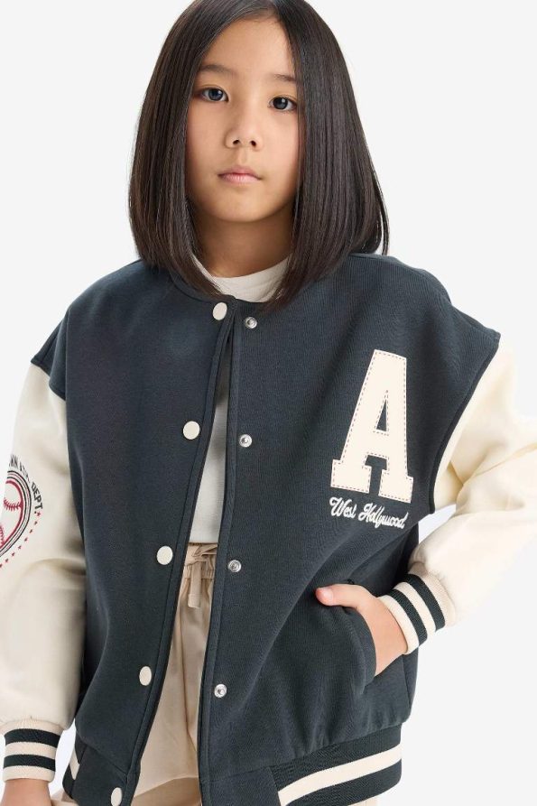 Girls' Printed College Style Soft-Fleece Bomber Jacket