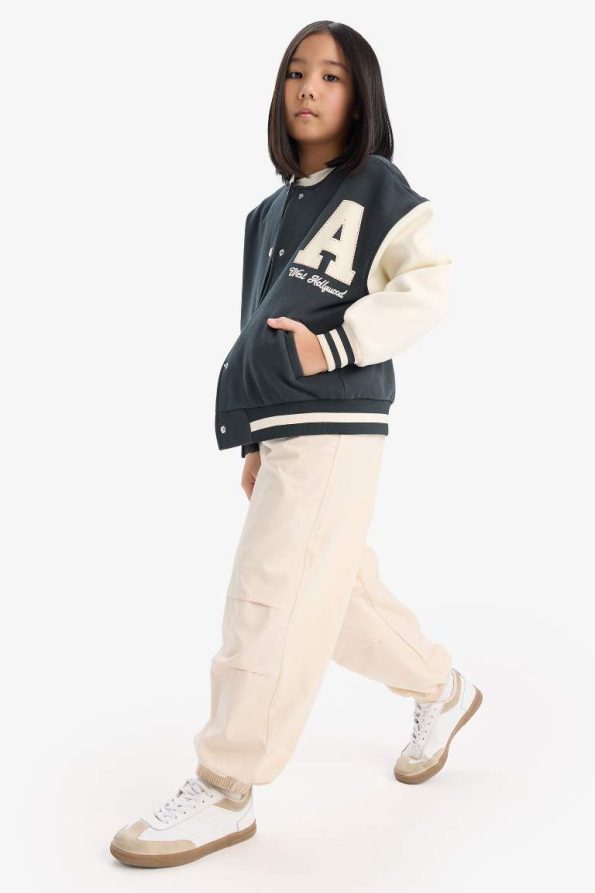 Girls' Printed College Style Soft-Fleece Bomber Jacket