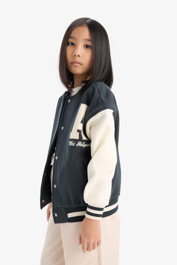 Girls' Printed College Style Soft-Fleece Bomber Jacket