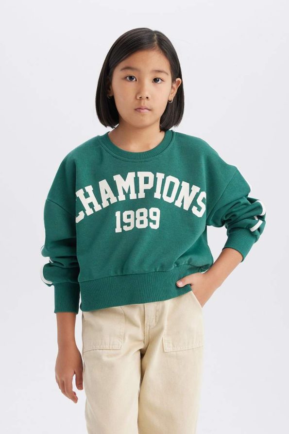 Girls' Relaxed Fit Crew Neck Printed Sweatshirt