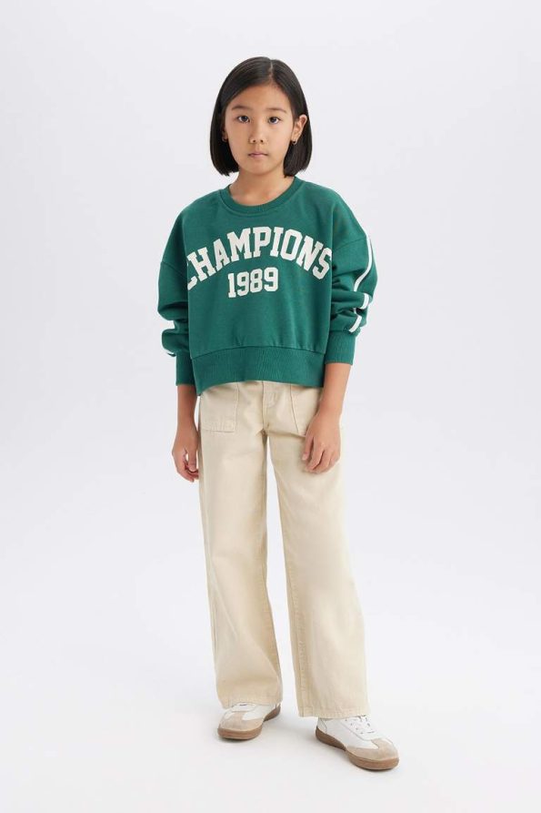 Girls' Relaxed Fit Crew Neck Printed Sweatshirt