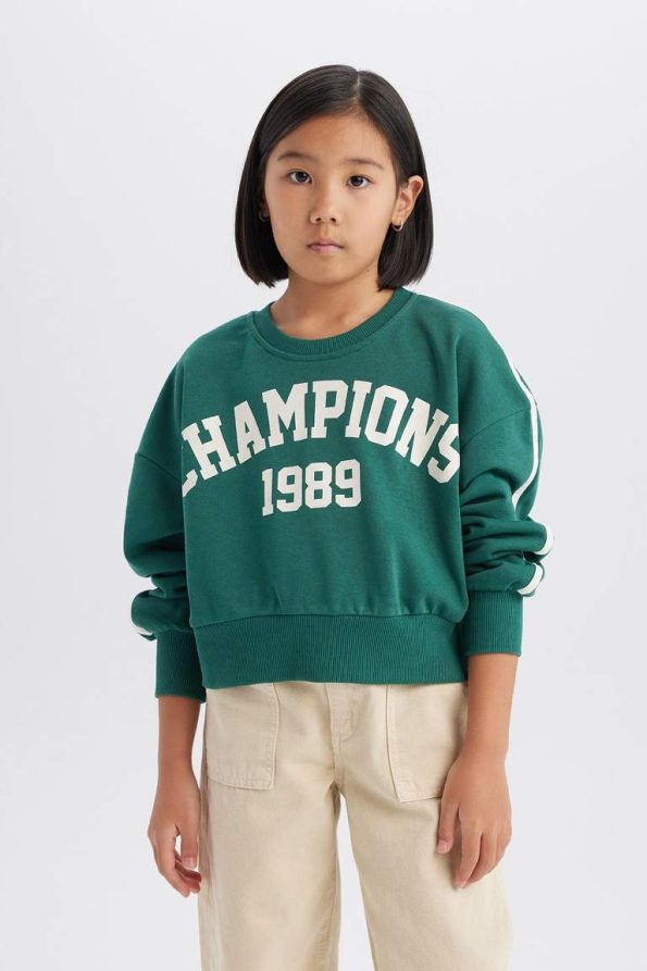 Girls' Relaxed Fit Crew Neck Printed Sweatshirt