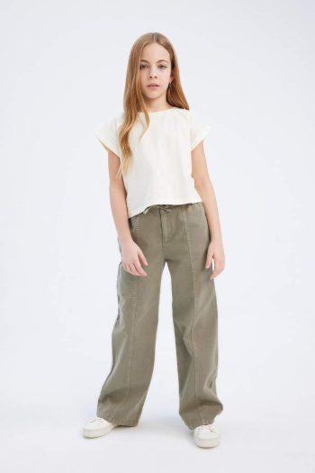 Girls Wide Leg Cotton Trousers