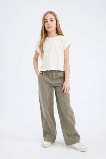 Girls Wide Leg Cotton Trousers