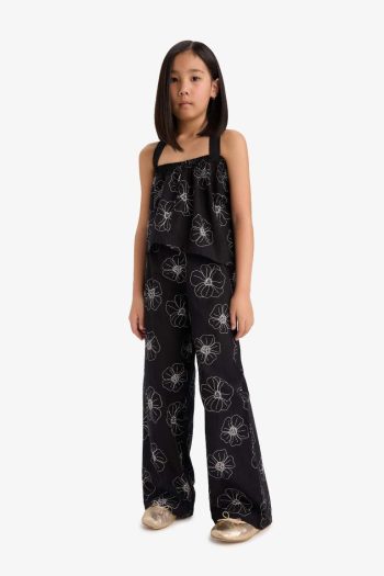 Girls' Printed Wide Leg Cotton Trousers