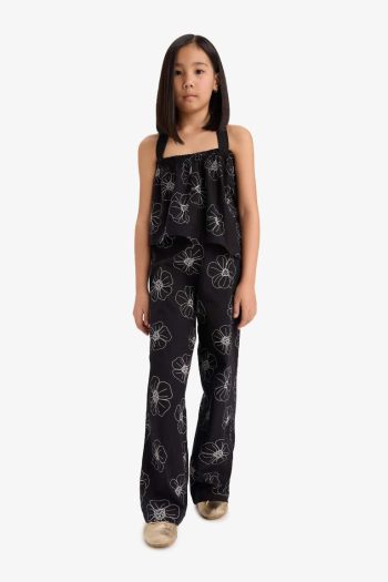 Girls' Printed Wide Leg Cotton Trousers