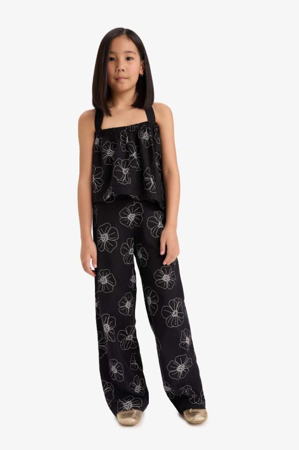 Girls' Printed Wide Leg Cotton Trousers