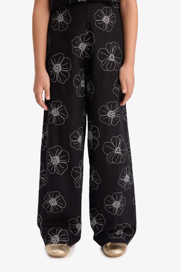 Girls' Printed Wide Leg Cotton Trousers