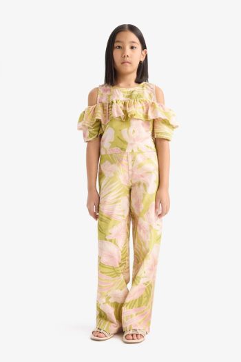 Girls' Printed Wide Leg Cotton Trousers