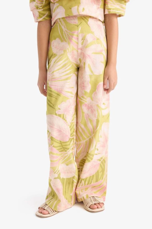 Girls' Printed Wide Leg Cotton Trousers