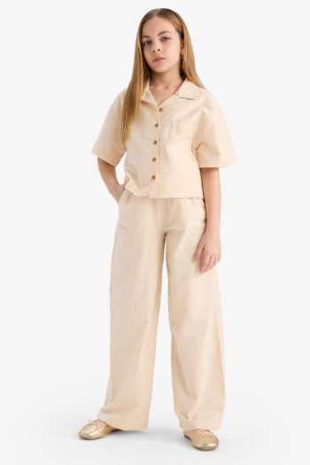 Girls' Cropped Fit Linen Short Sleeve Shirt