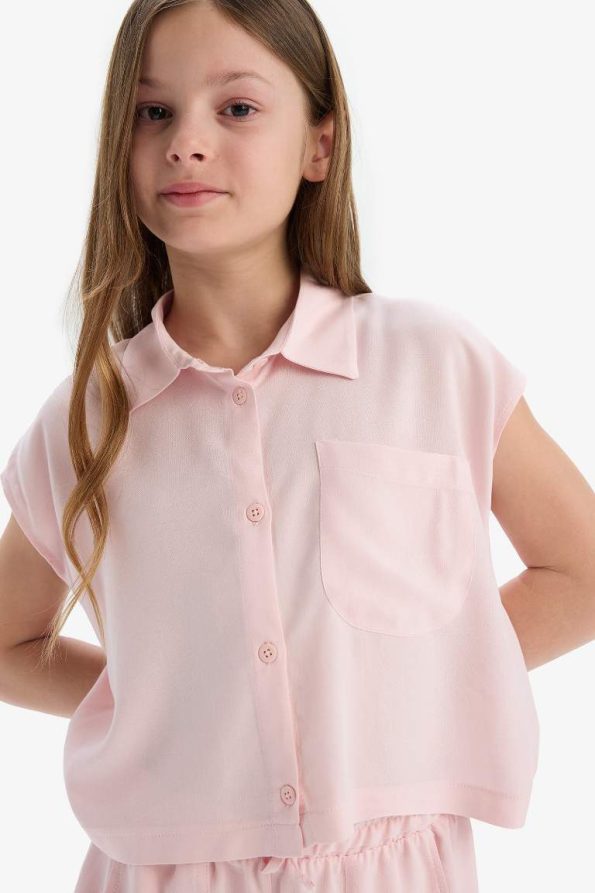 Girls' Cropped Fit Cotton Short Sleeve Shirt