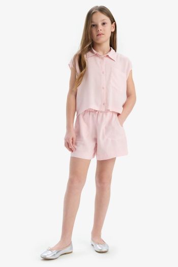 Girls' Cropped Fit Cotton Short Sleeve Shirt