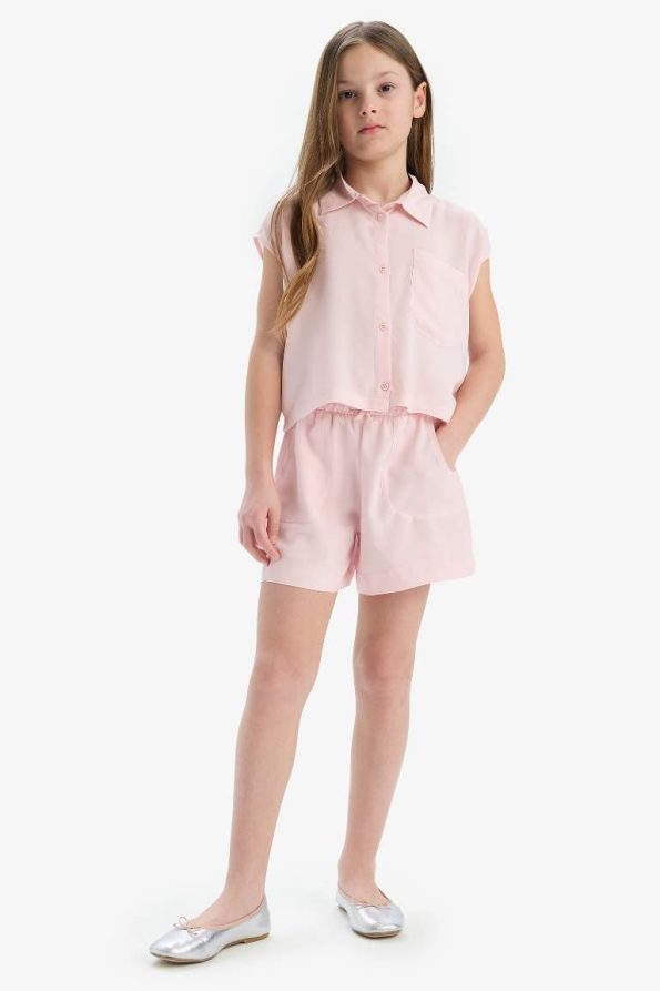 Girls' Cropped Fit Cotton Short Sleeve Shirt