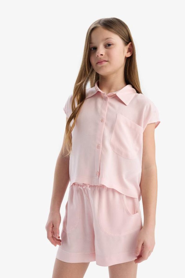 Girls' Cropped Fit Cotton Short Sleeve Shirt