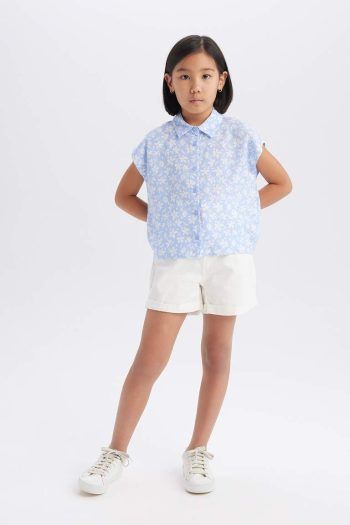 Girls' Floral Cotton Short Sleeve Crop Shirt