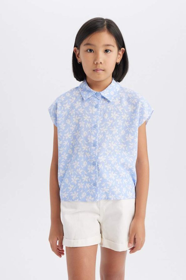 Girls' Floral Cotton Short Sleeve Crop Shirt
