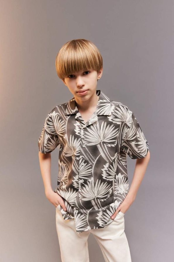 Boys' Oversized Fit Polo Collar Short Sleeve Shirt