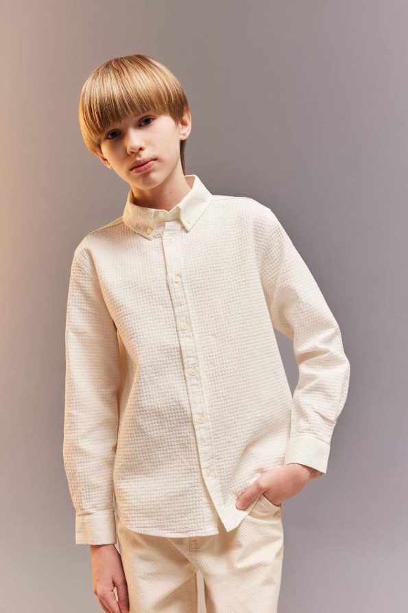 Boys' Textured Long Sleeve Polo Shirt