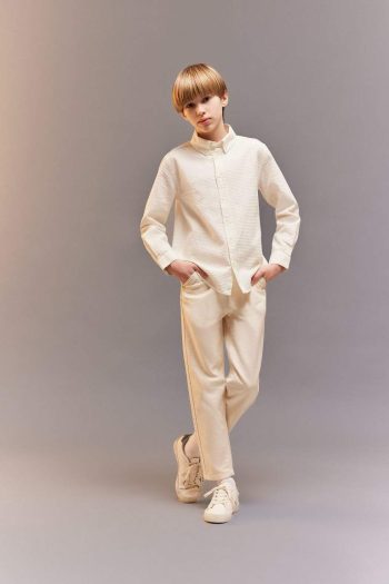 Boys' Textured Long Sleeve Polo Shirt