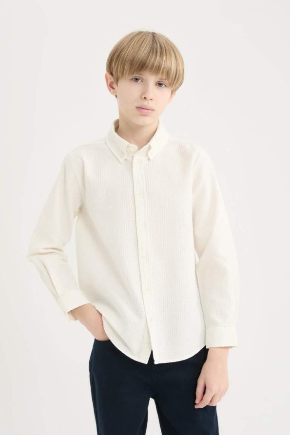 Boys' Textured Long Sleeve Polo Shirt