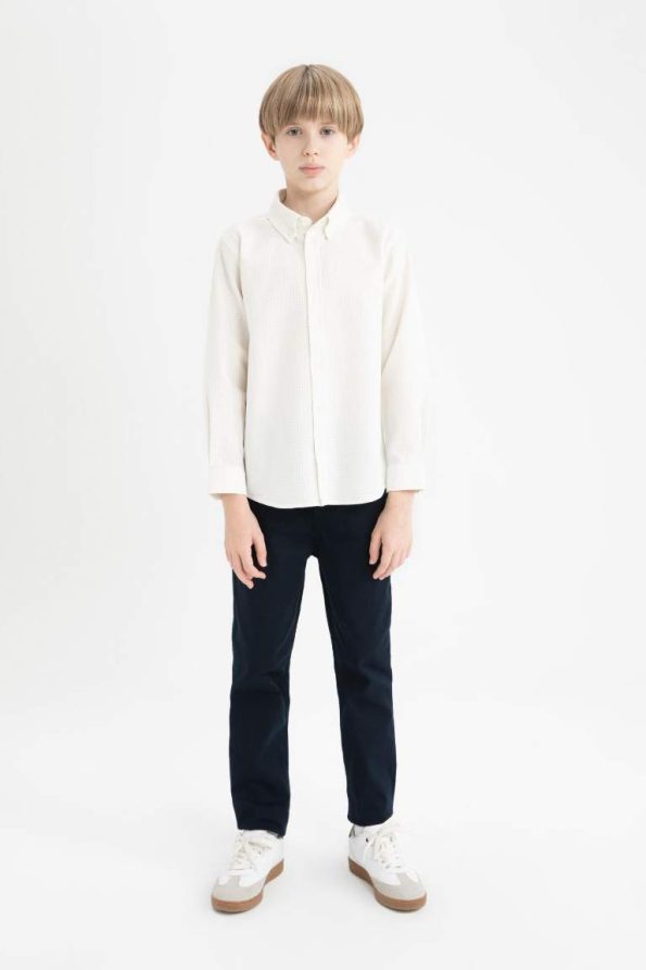 Boys' Textured Long Sleeve Polo Shirt