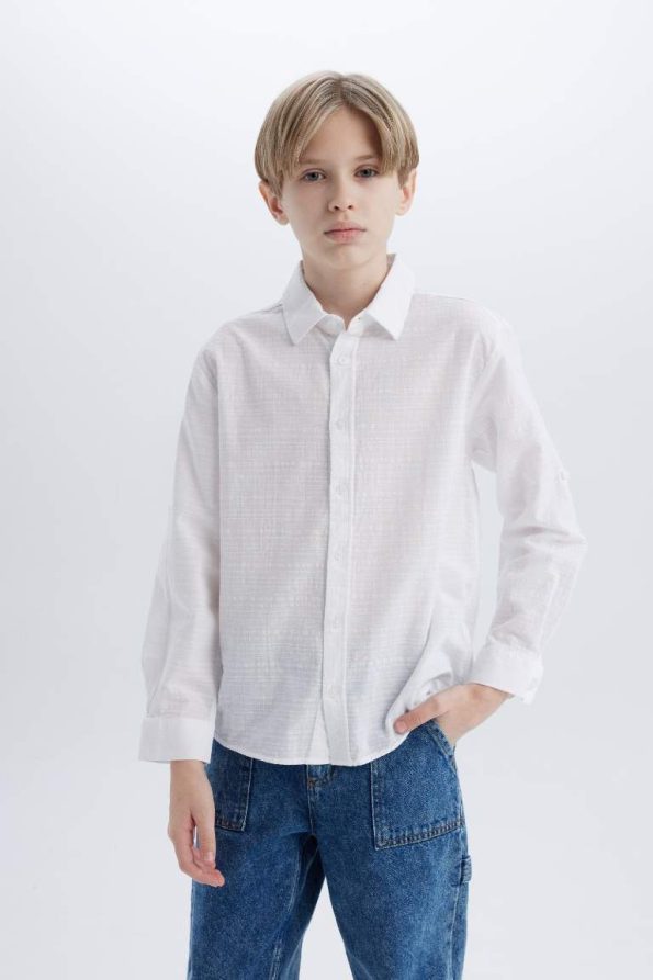Boys' Long Sleeve Textured Polo Shirt
