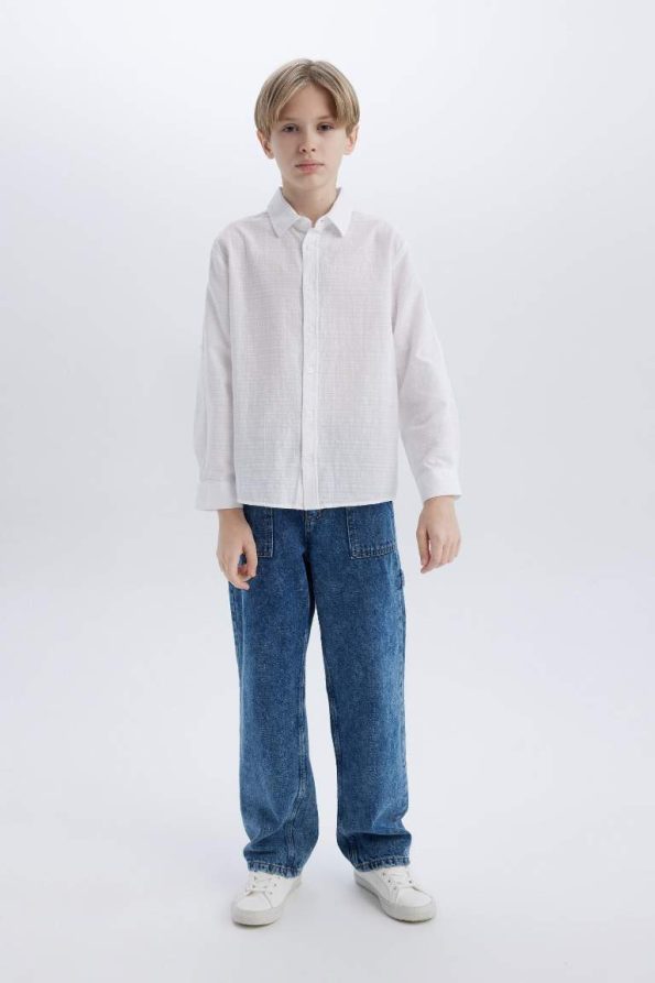 Boys' Long Sleeve Textured Polo Shirt