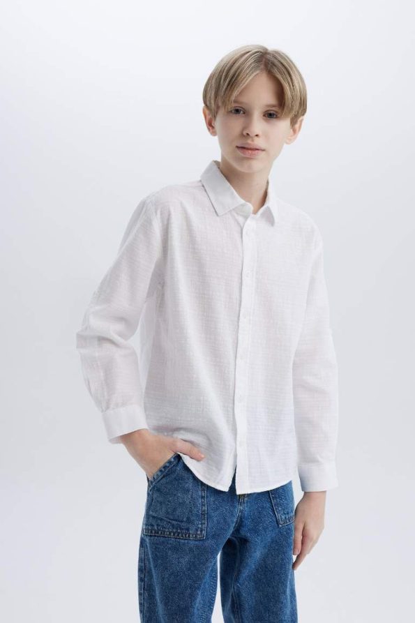 Boys' Long Sleeve Textured Polo Shirt