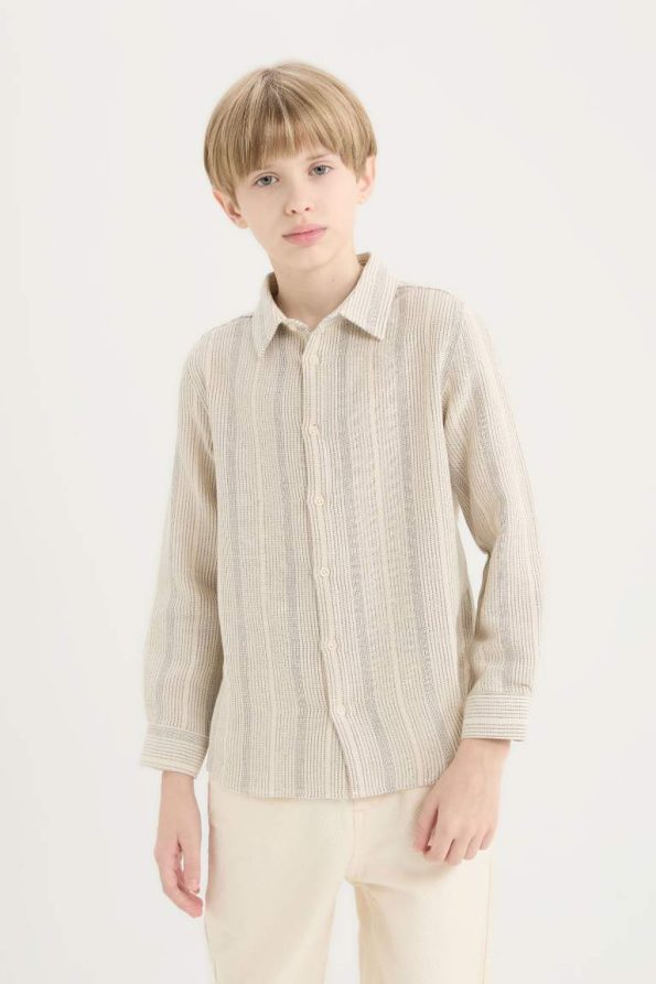 Boys' Striped Long Sleeve Polo Shirt