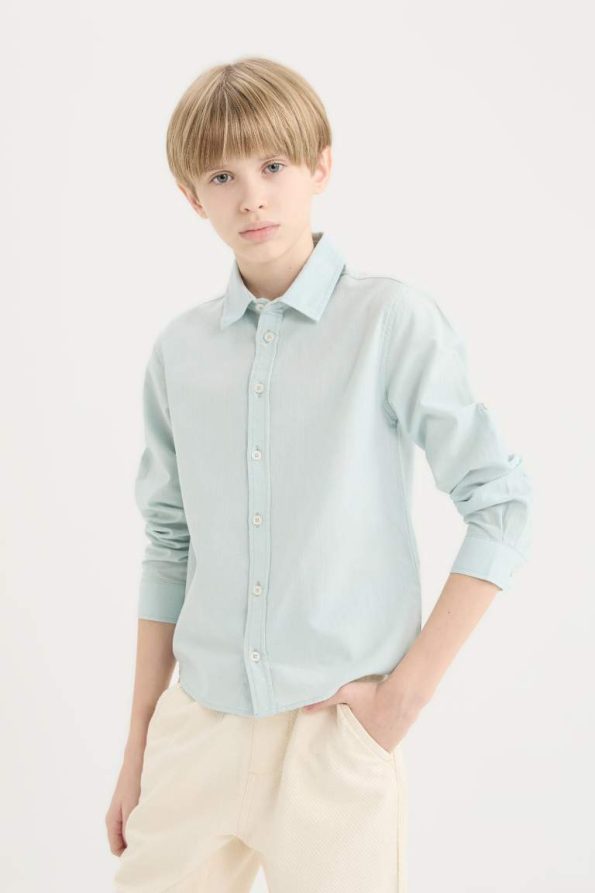 Boys' Long Sleeve Polo Collar Linen Blend Shirt