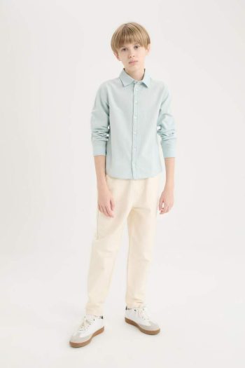 Boys' Long Sleeve Polo Collar Linen Blend Shirt