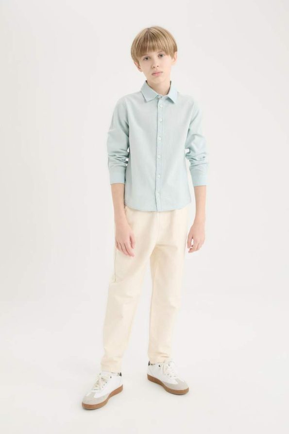 Boys' Long Sleeve Polo Collar Linen Blend Shirt