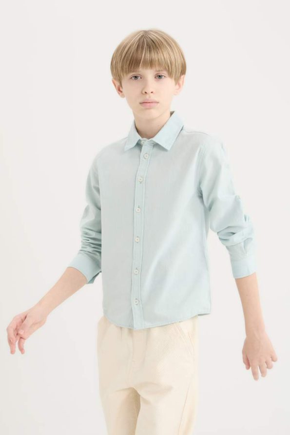 Boys' Long Sleeve Polo Collar Linen Blend Shirt