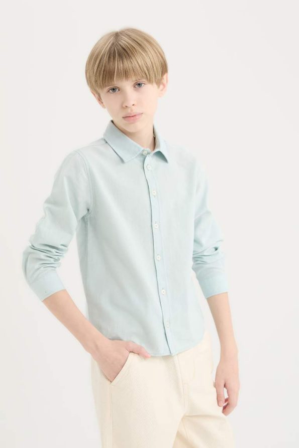 Boys' Long Sleeve Polo Collar Linen Blend Shirt