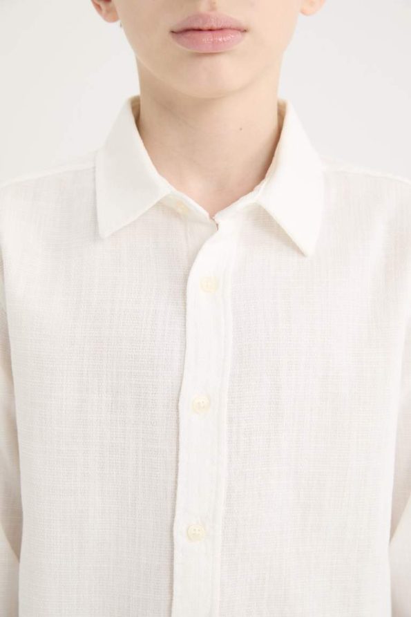 Boys' Long Sleeve Polo Collar Linen Look Shirt
