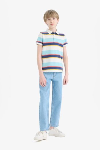 Boys' Striped Polo Collar Short Sleeve T-Shirt