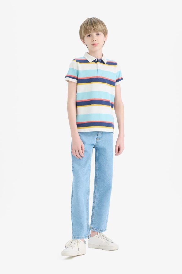 Boys' Striped Polo Collar Short Sleeve T-Shirt