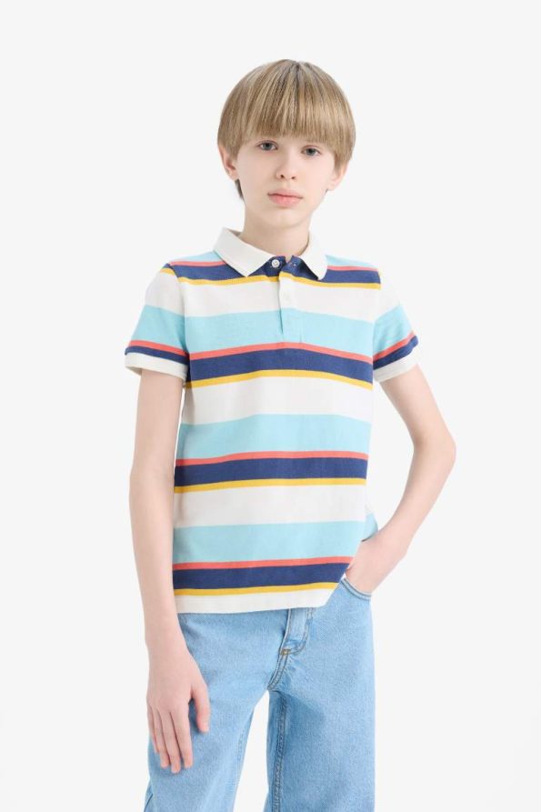 Boys' Striped Polo Collar Short Sleeve T-Shirt