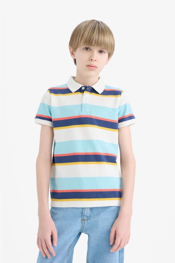 Boys' Striped Polo Collar Short Sleeve T-Shirt