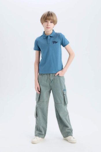 Boys' Embroidered Polo Collar Short Sleeve T-Shirt